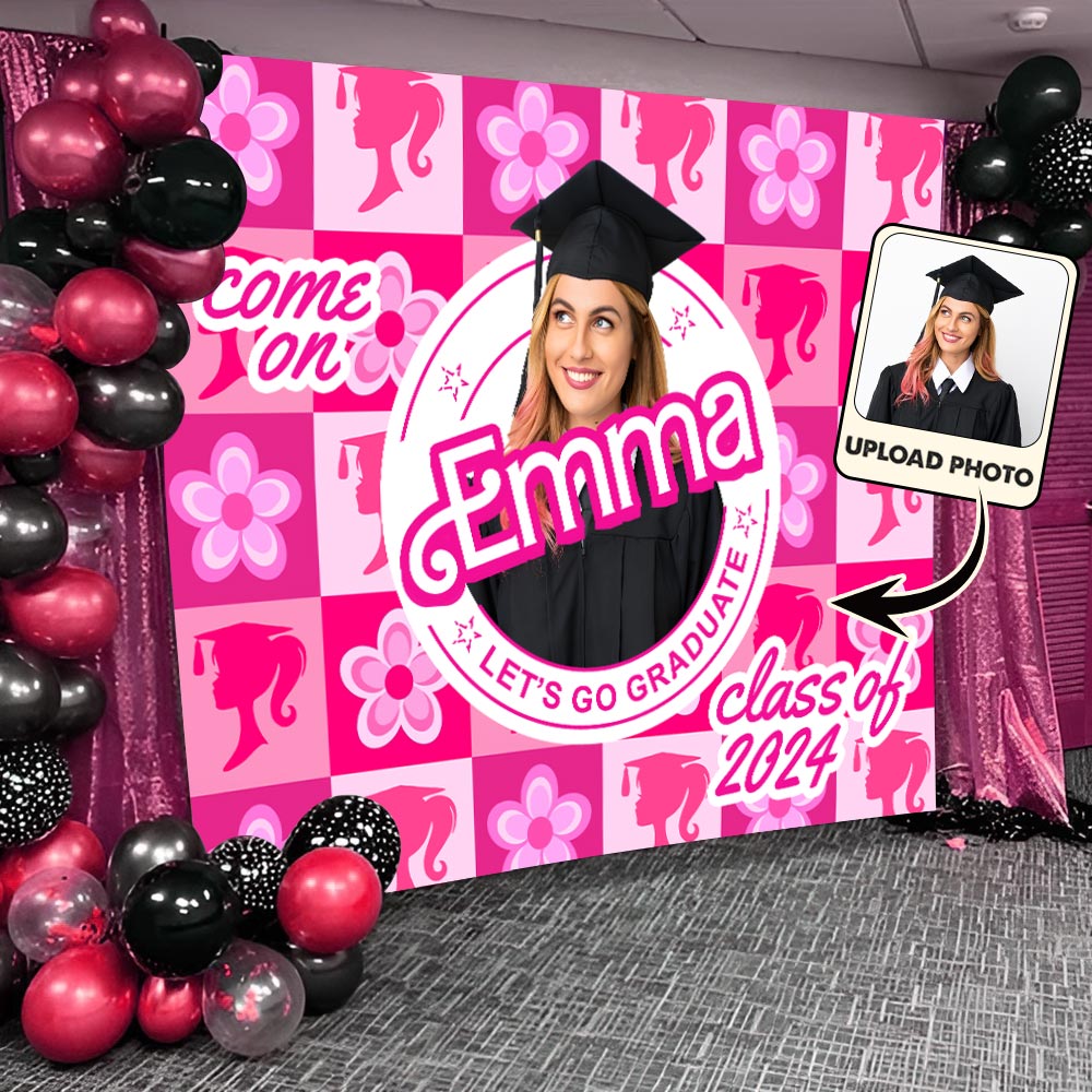 Personalized Pink Graduation Wall Tapestry with Custom Name and Photo for Girls