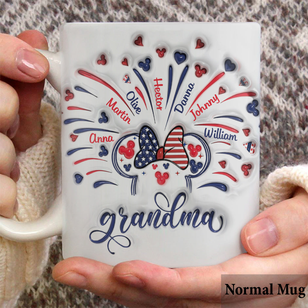 Personalized Firework Mouse Mug Custom Family Names Gift for Grandma