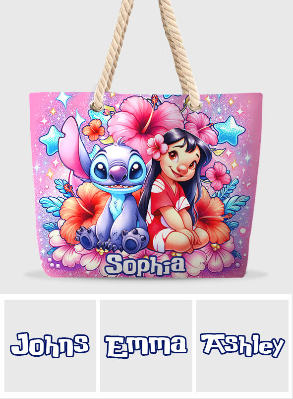 Personalized Cute Bubble Flowers Beach Bag Custom Name for Summer