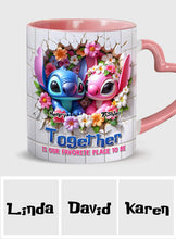 Load image into Gallery viewer, Personalized Heart Handle Mug Custom Names Couples Gift
