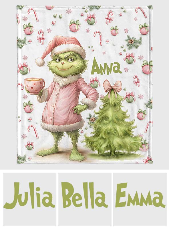 Personalized Grinch Christmas Blanket Custom Name Gift