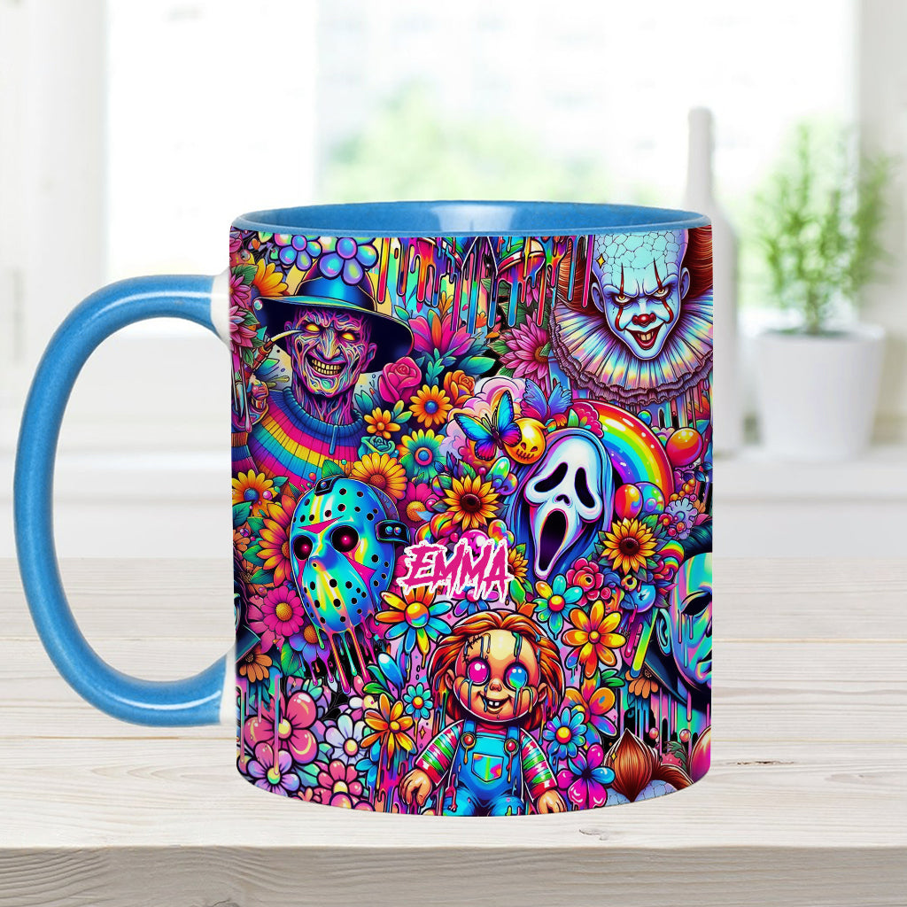 Personalized Colorful Horror Accent Mug with Custom Name - Perfect for Halloween