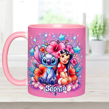 Load image into Gallery viewer, Personalized Pink Accent Mug with Ohana Bubble Flowers Design
