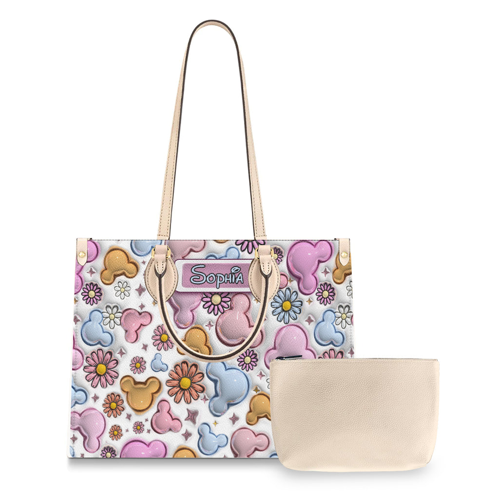 Personalized Leather Handbag with Disney Design for Her