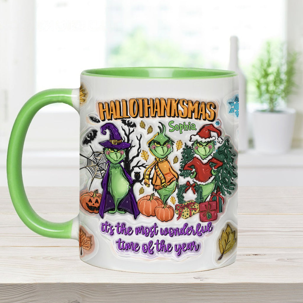 Personalized Hallothanksmas Accent Mug Custom Name Gift for Christmas