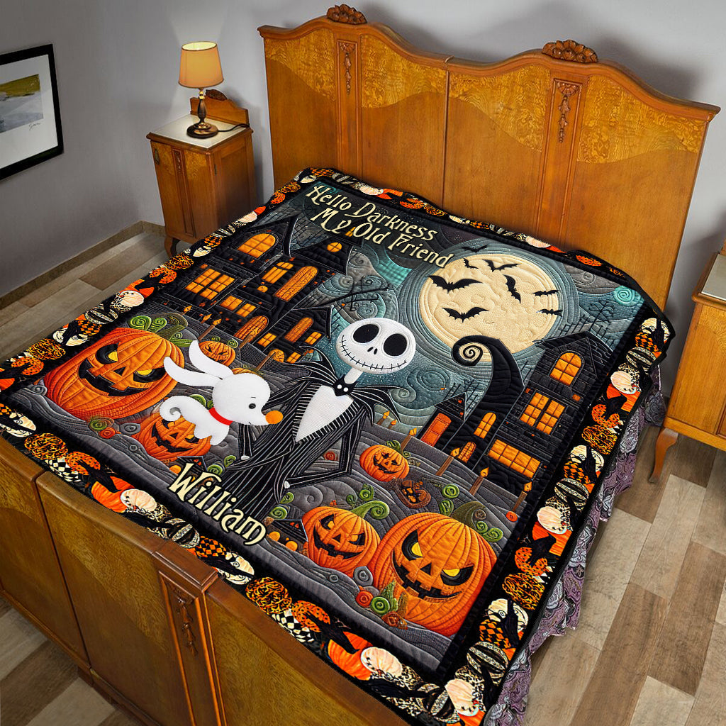 Personalized Halloween Quilt Hello Darkness My Old Friend Gift