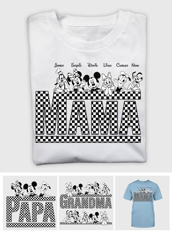 Personalized Vintage Checkered Mouse T-Shirt & Hoodie for Mom and Dad