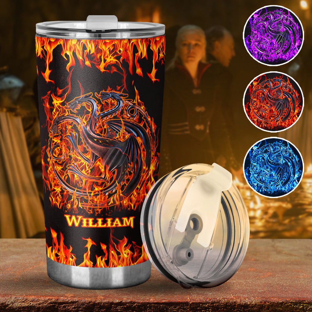 Personalized Game of Thrones Fire And Blood Tumbler Custom Name Drinkware Gift