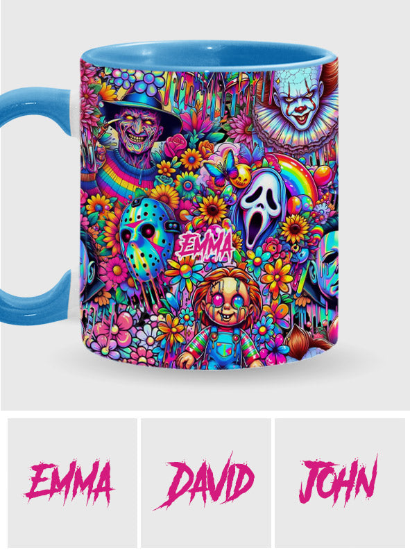 Personalized Colorful Horror Accent Mug with Custom Name - Perfect for Halloween