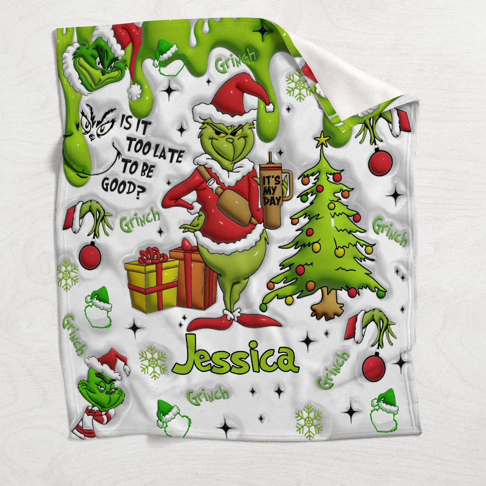 Personalized Grinchmas Blanket Soft Flannel Gift for Christmas