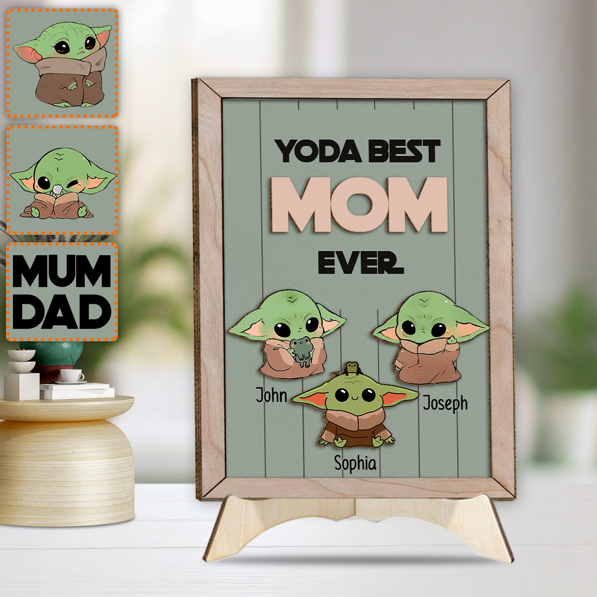 Personalized Yoda Best Mom Ever 2 Layered Wood Sign Gift