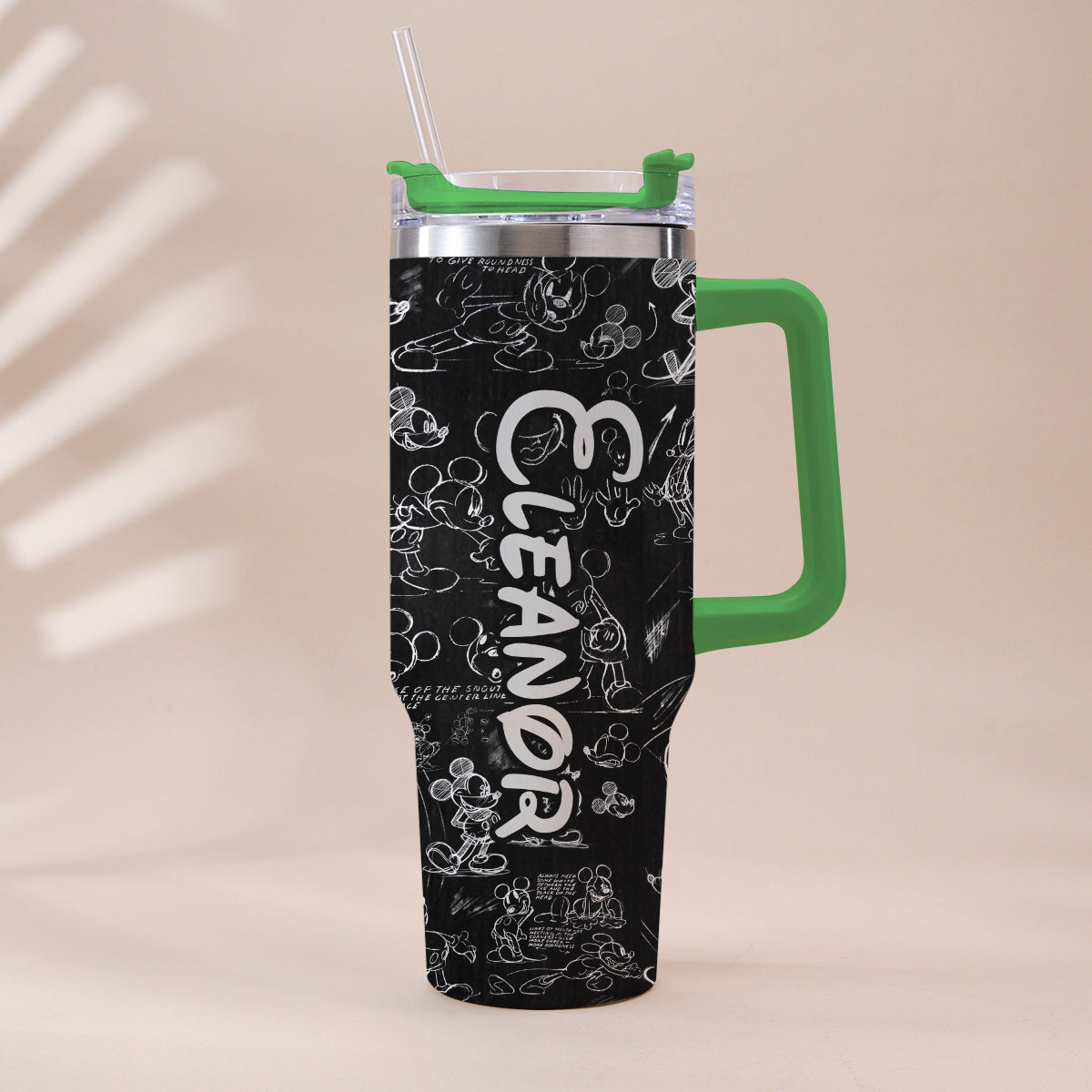 Personalized Black and White Mouse Tumbler with Handle Gift for Mom or Dad