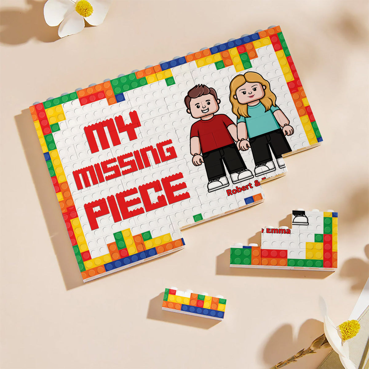 Personalized One-Sided Building Brick Block with Custom Names - Unique Couple Gift for Wedding or Anniversary