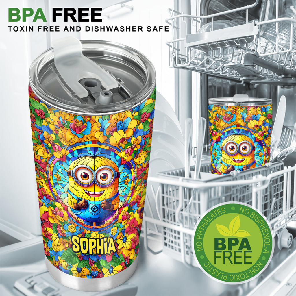 Personalized Happy Yellow Monster Tumbler Custom Name Gift for Kids