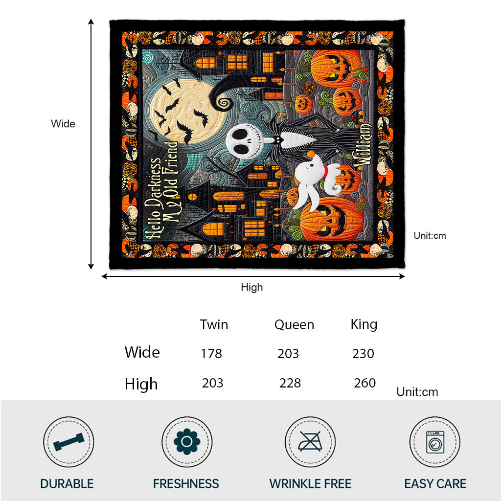 Personalized Halloween Quilt Hello Darkness My Old Friend Gift