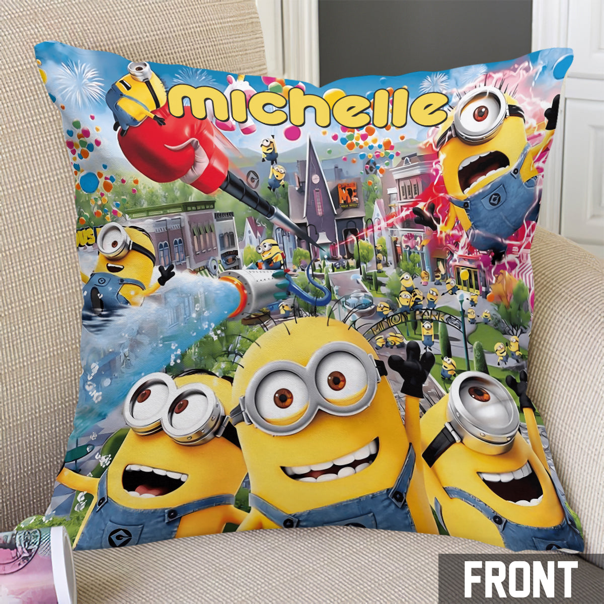 Personalized Minion Throw Pillow Custom Name Gift for Kids