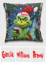 Load image into Gallery viewer, Personalized Merry Grinchmas Throw Pillow with Name for Christmas
