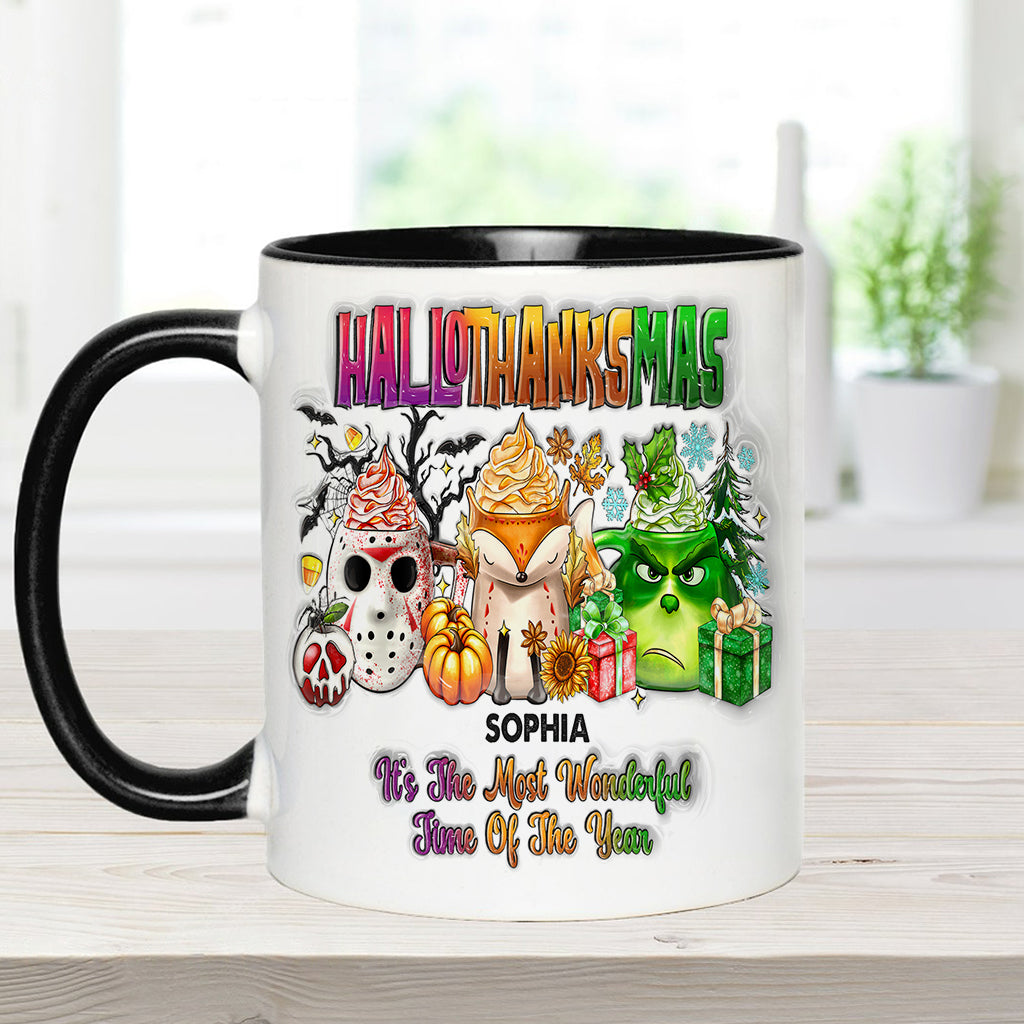 Personalized Hallothanksmas Accent Mug Custom Name Gift