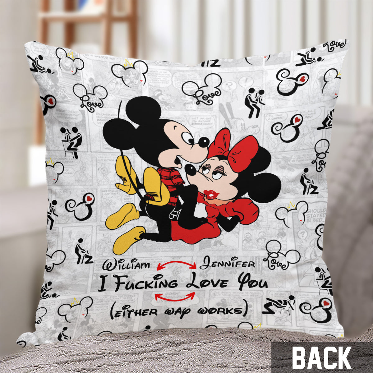 Personalized Mouse Couple Throw Pillow Custom Name Gift for Couples