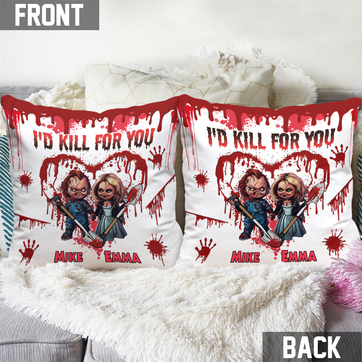 Personalized Horror Throw Pillow Custom Names Couples Gift