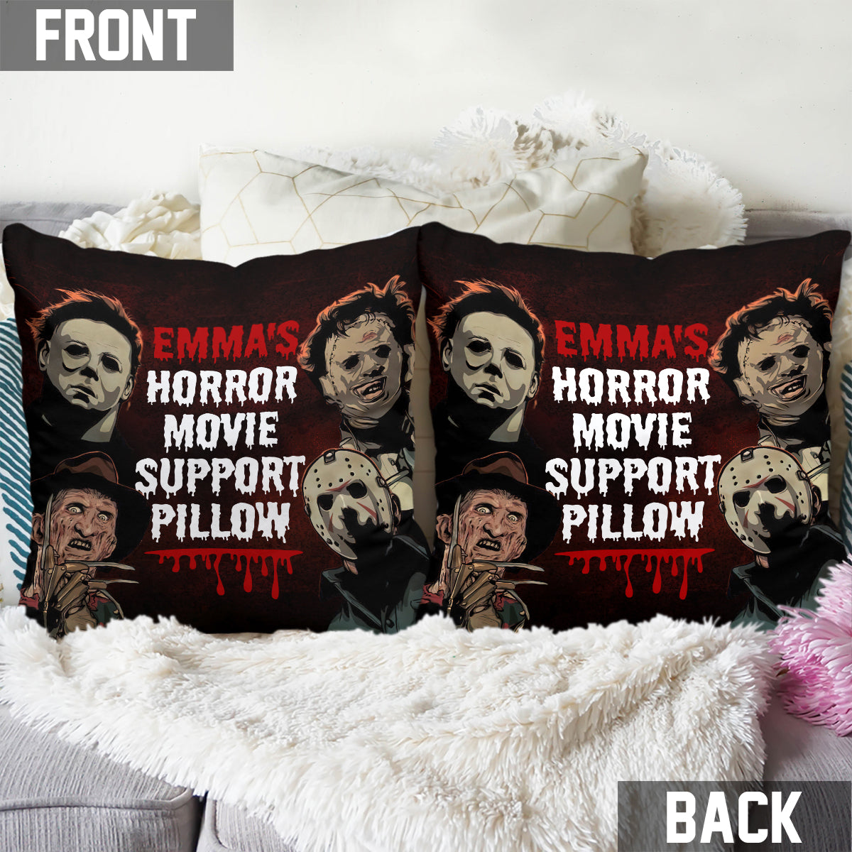 Personalized Horror Movie Support Pillow Custom Name Gift
