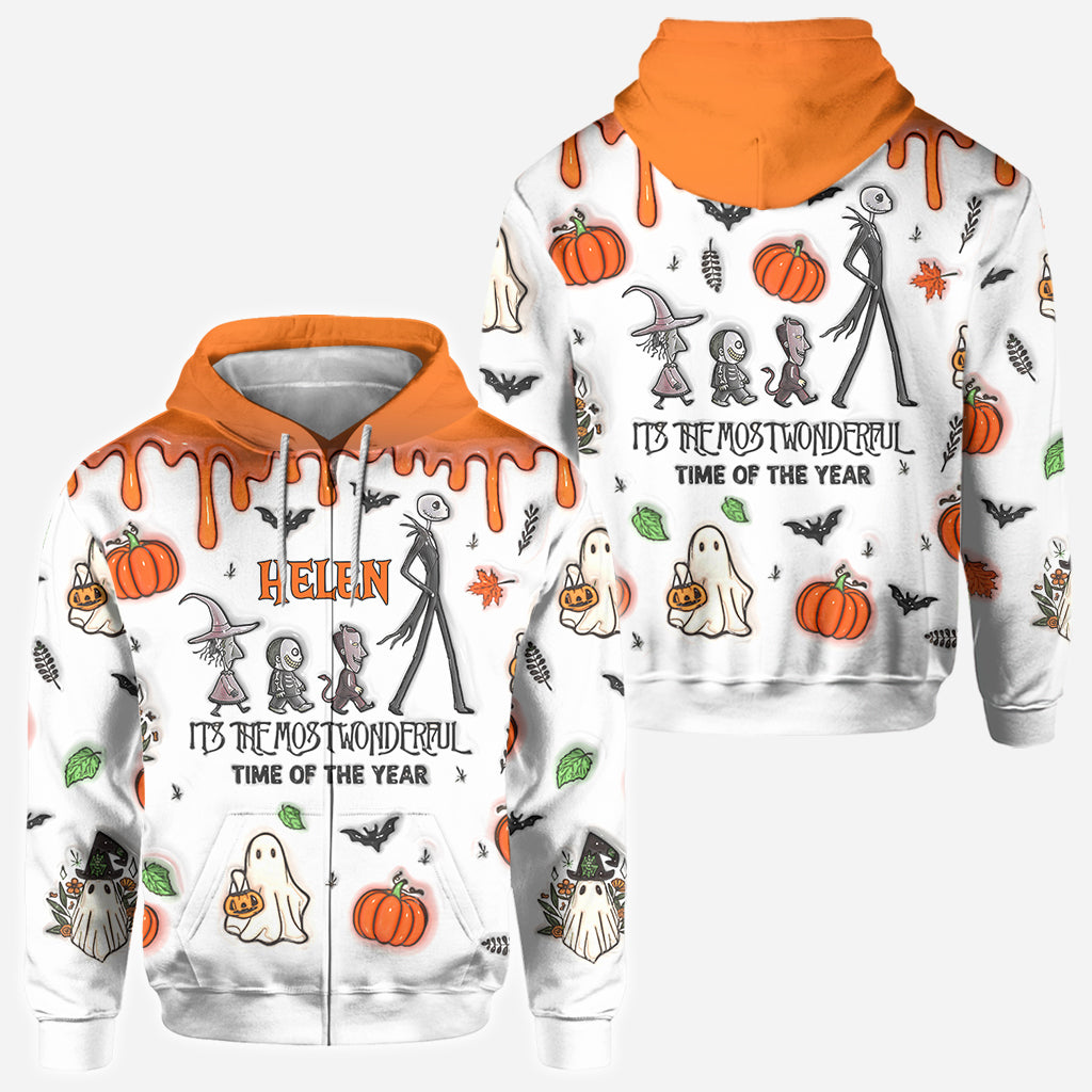Personalized Autumn Skeleton All Over Shirt Custom Name Halloween Gift