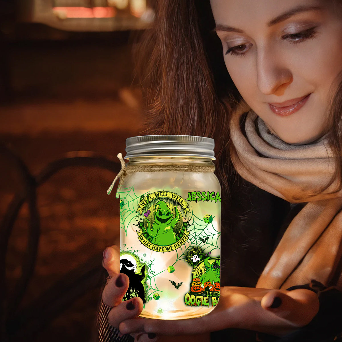 Personalized Oogie Boogie Mason Jar Light Decor Gift for Halloween