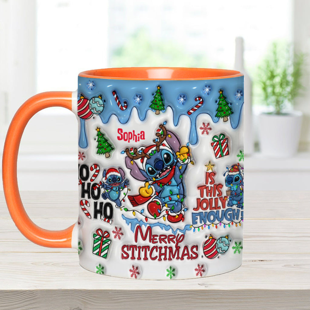 Personalized Merry Stitchmas Accent Mug Custom Name Gift