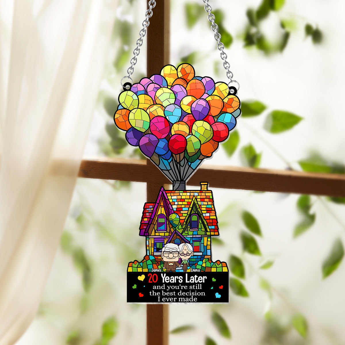 Personalized Balloon House Suncatcher Ornament Unique Gift for Anniversary