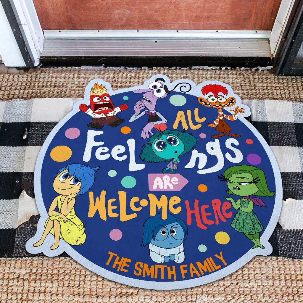 Personalized Shaped Doormat All Feelings Welcome Family Gift