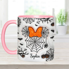 Load image into Gallery viewer, Personalized Halloween Accent Mug with Spider Webs &amp; Name

