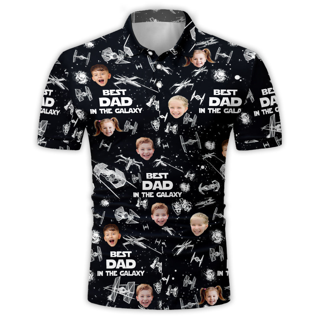 Personalized Space-Themed Polo Shirt for Dad with Custom Photo