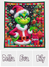 Load image into Gallery viewer, Personalized Grinch Christmas Quilt Custom Name Holiday Gift

