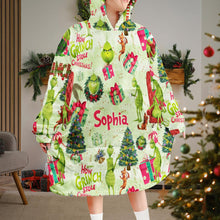 Load image into Gallery viewer, Personalized How the Grinch Stole Christmas Blanket Hoodie for Kids
