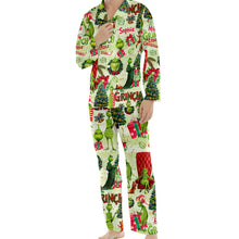 Load image into Gallery viewer, Personalized Grinch Christmas Button Down Pajamas for Couples
