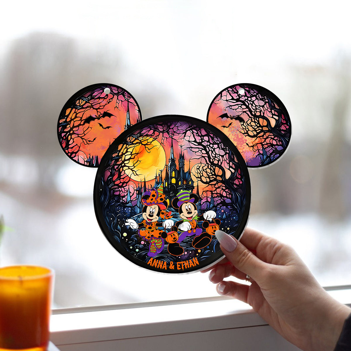 Personalized Halloween Mouse Couple Suncatcher Ornament Gift