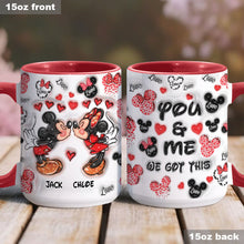 Load image into Gallery viewer, Personalized Accent Mug You &amp; Me Kissing Mickey Minnie Gift for Couple
