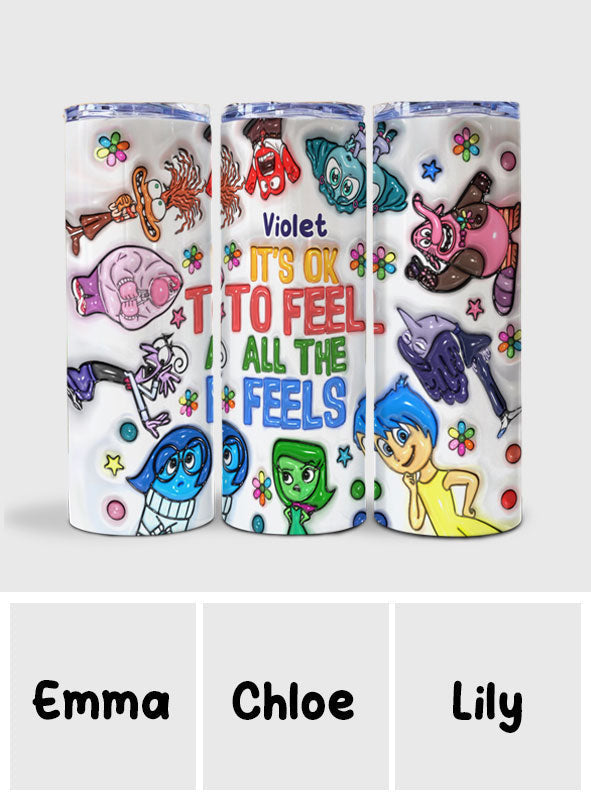 Personalized Stainless Steel Skinny Tumbler Gift for Kids - It's Ok To Feel All The Feels