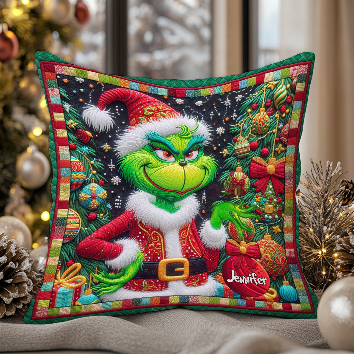 Personalized Grinchmas Throw Pillow Christmas Gift for Kids