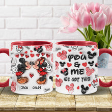 Load image into Gallery viewer, Personalized Accent Mug You &amp; Me Kissing Mickey Minnie Gift for Couple
