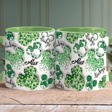 Load image into Gallery viewer, Personalized Shamrock Mouse Ears Accent Mug Gift for St. Patrick's Day
