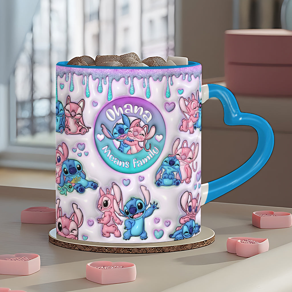 Personalized Heart Handle Mug Ohana Means Family Gift