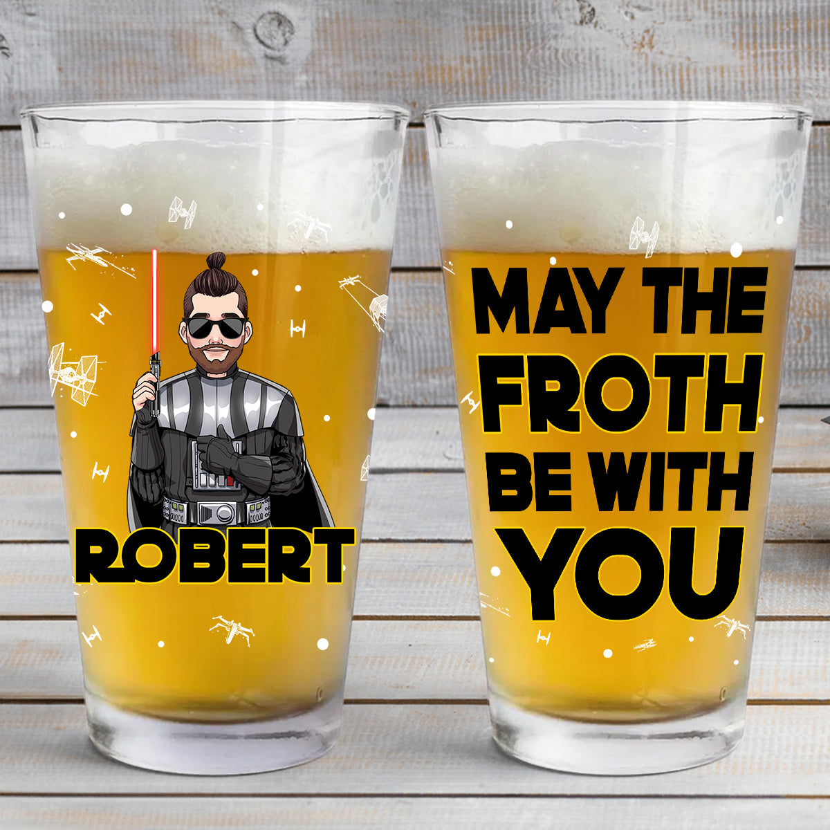 Personalized Beer Glass with Star Wars Theme Custom Name Gift for Dad