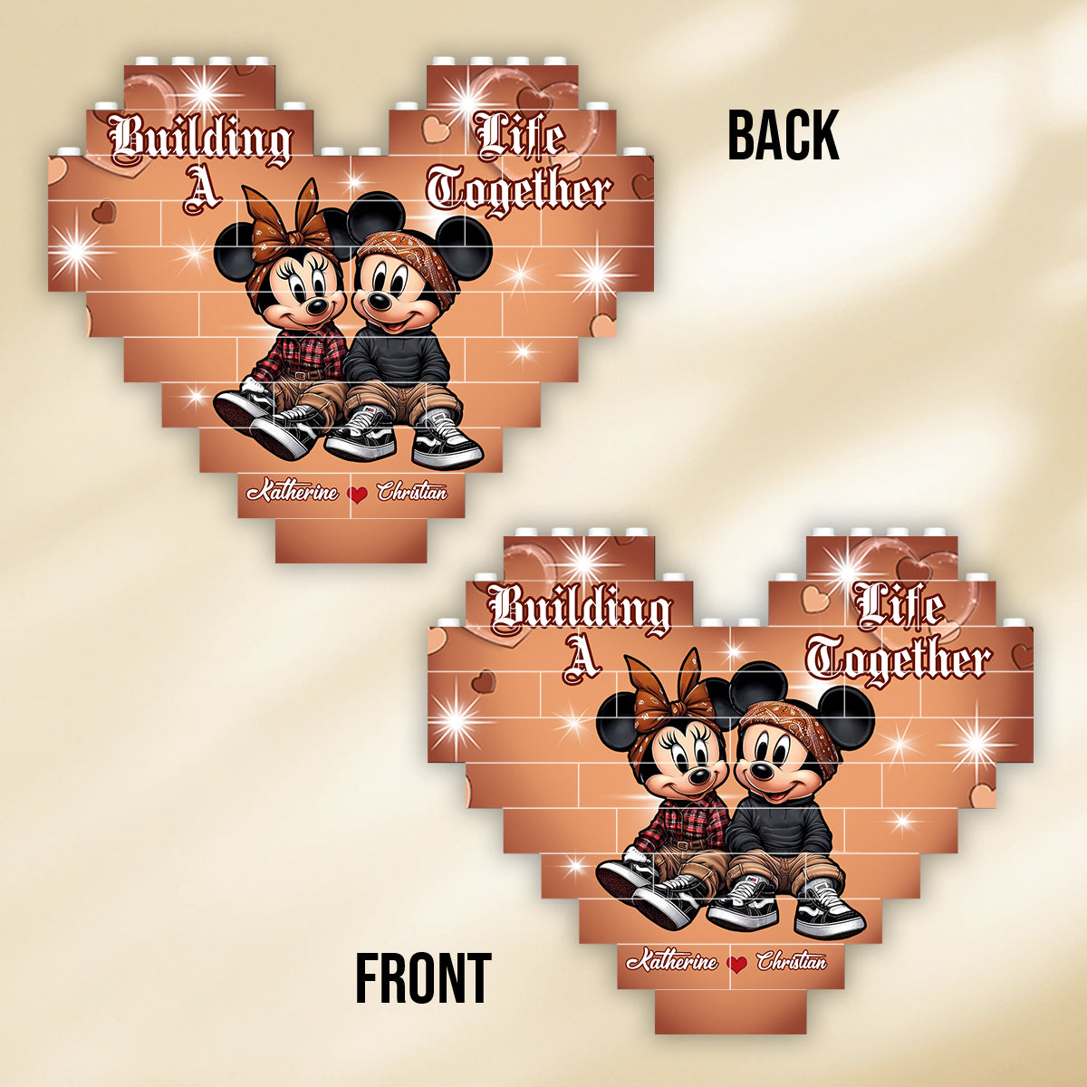 Personalized Heart Building Brick Blocks Custom Couple Gift for Wedding Anniversary