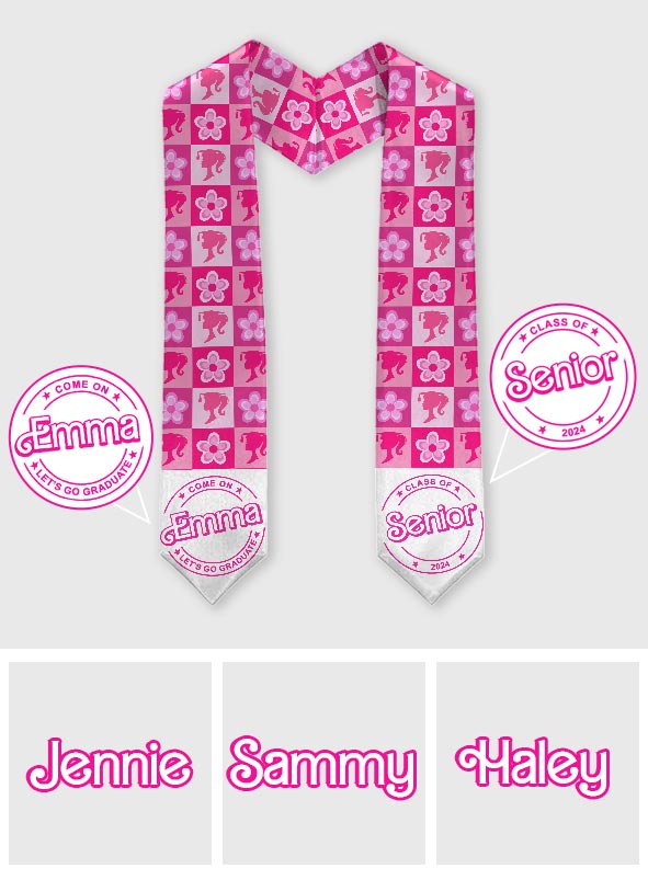 Personalized Pink Graduation Stole Custom Name for Seniors