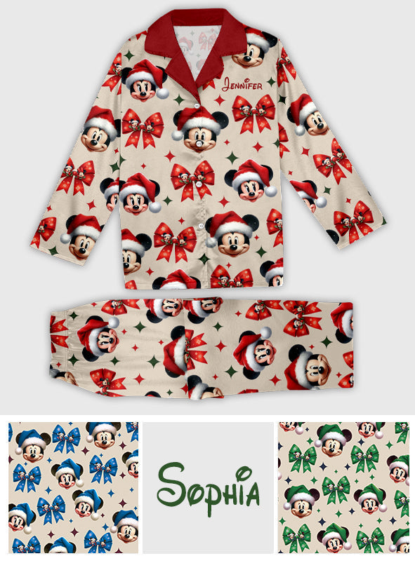 Personalized Cute Mouse Christmas Pajamas Button Down Set
