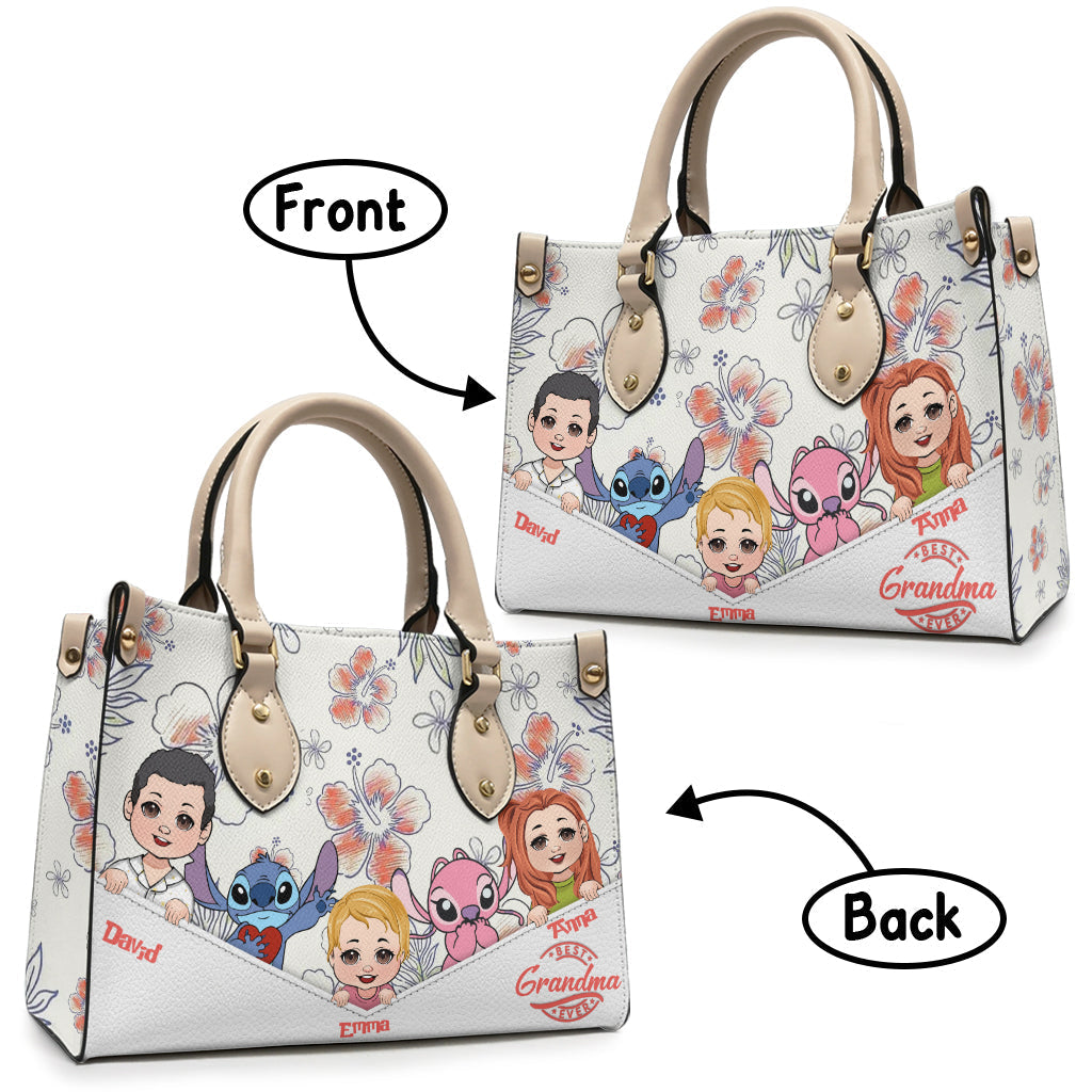 Personalized Leather Handbag for Grandma with Custom Characters