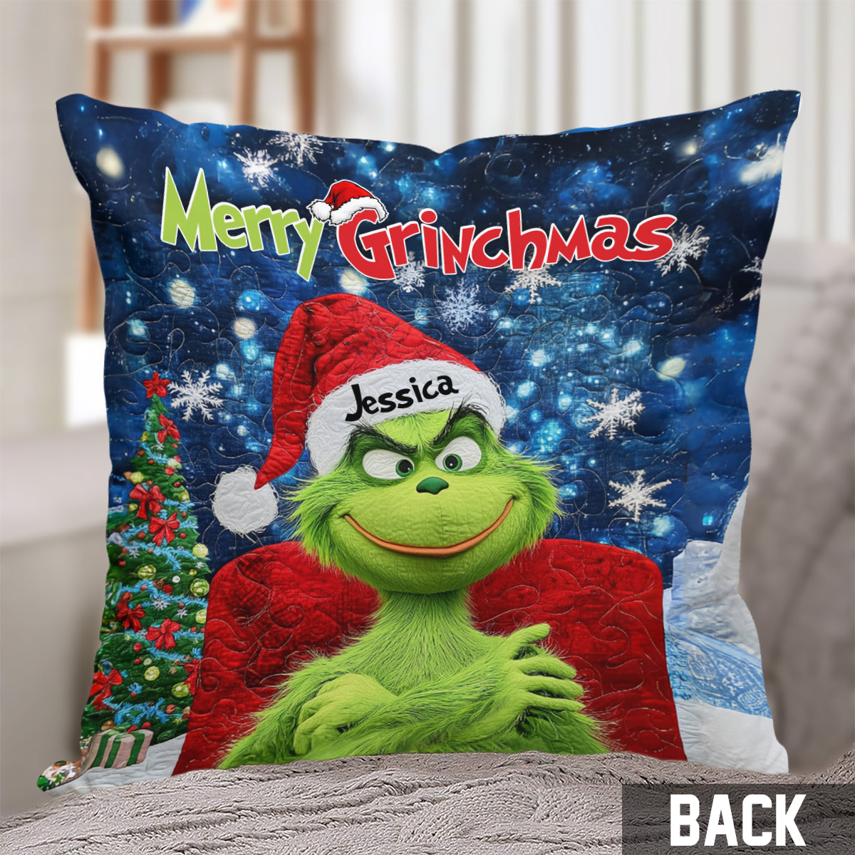 Personalized Merry Grinchmas Throw Pillow Custom Gift for Christmas