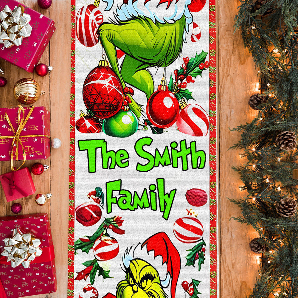 Personalized Grinchmas Family Table Runner Christmas Decor
