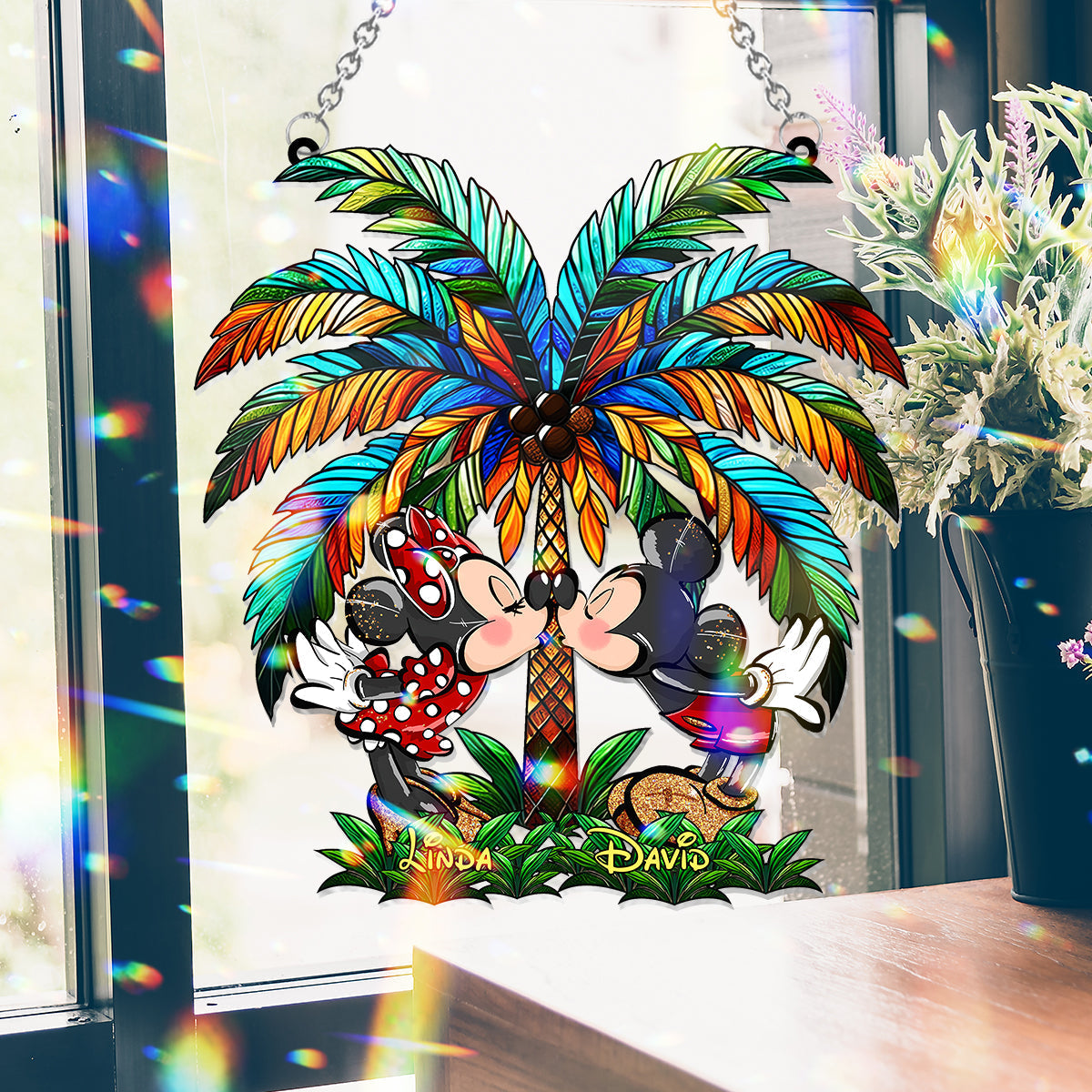 Personalized Palm Tree Suncatcher Ornament Gift for Couples